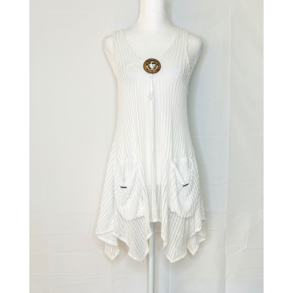 Paradise Crochet Swim Cover Tunic Top S/M White Beach Pool Resort